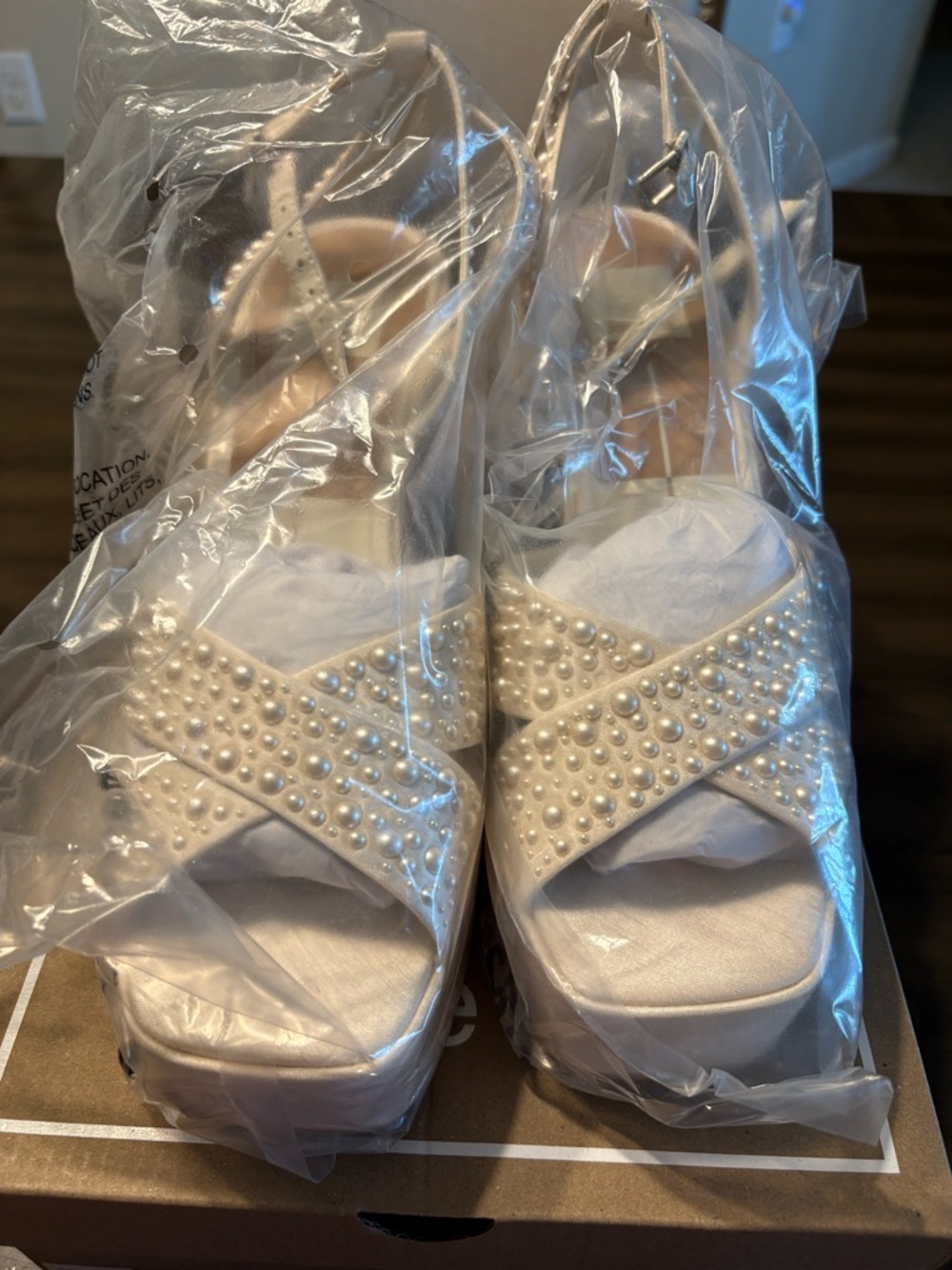 Dolce Vita Wessi Ivory Pearl-Embellished Platform Sandals